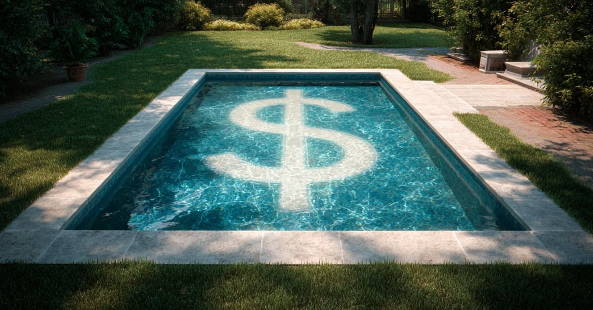 dollar sign in small pool, concept of The Price of a Small Inground Pool for Texas Homes